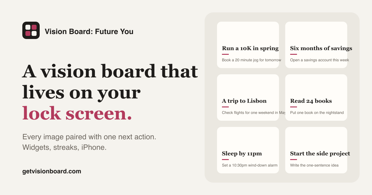 Vision Board: Future You - a lock-screen vision board with next actions